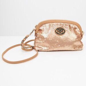 Sharif Sequin Crossbody Chain Faux Leather Strap Purse Clutch Metallic Gold